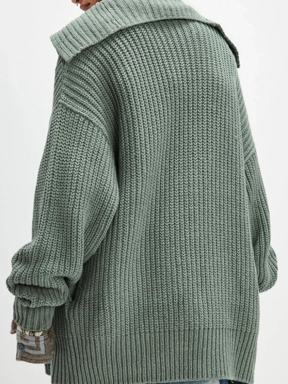 Free People Swim Too Deep Oversized Cardi Longline Cardigan M Seafoam Green $158 - Picture 2 of 16